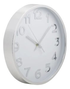 Relógio De Parede 30cm Para Cozinha, Sala – Prata E Branco