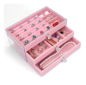 Organizador de joias Bijou, colares, anéis, brincos, joias rosa