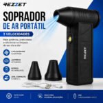 Soprador De Ar Mini Turbo Portátil Usb Sem Fio Recarregável Para Limpeza Com 2 Bicos E Inflar Preto 127/220v